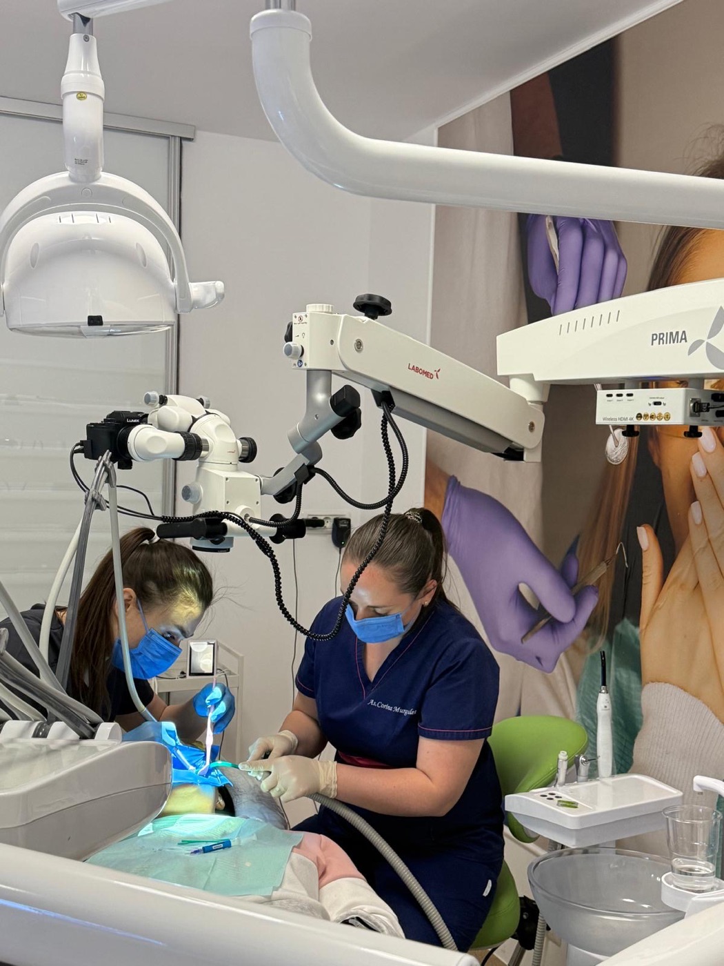 Medic EbiDent lucrând la microscopul dentar